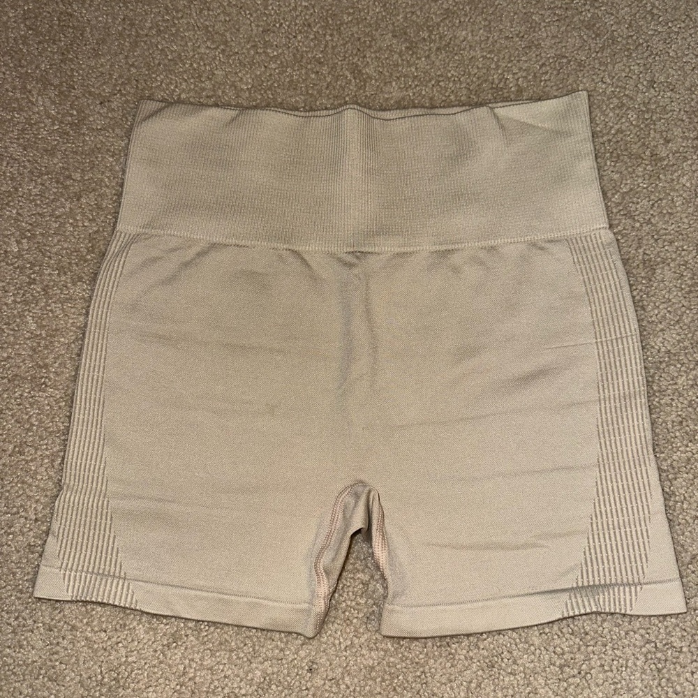 High-Waisted Beige Biker Shorts